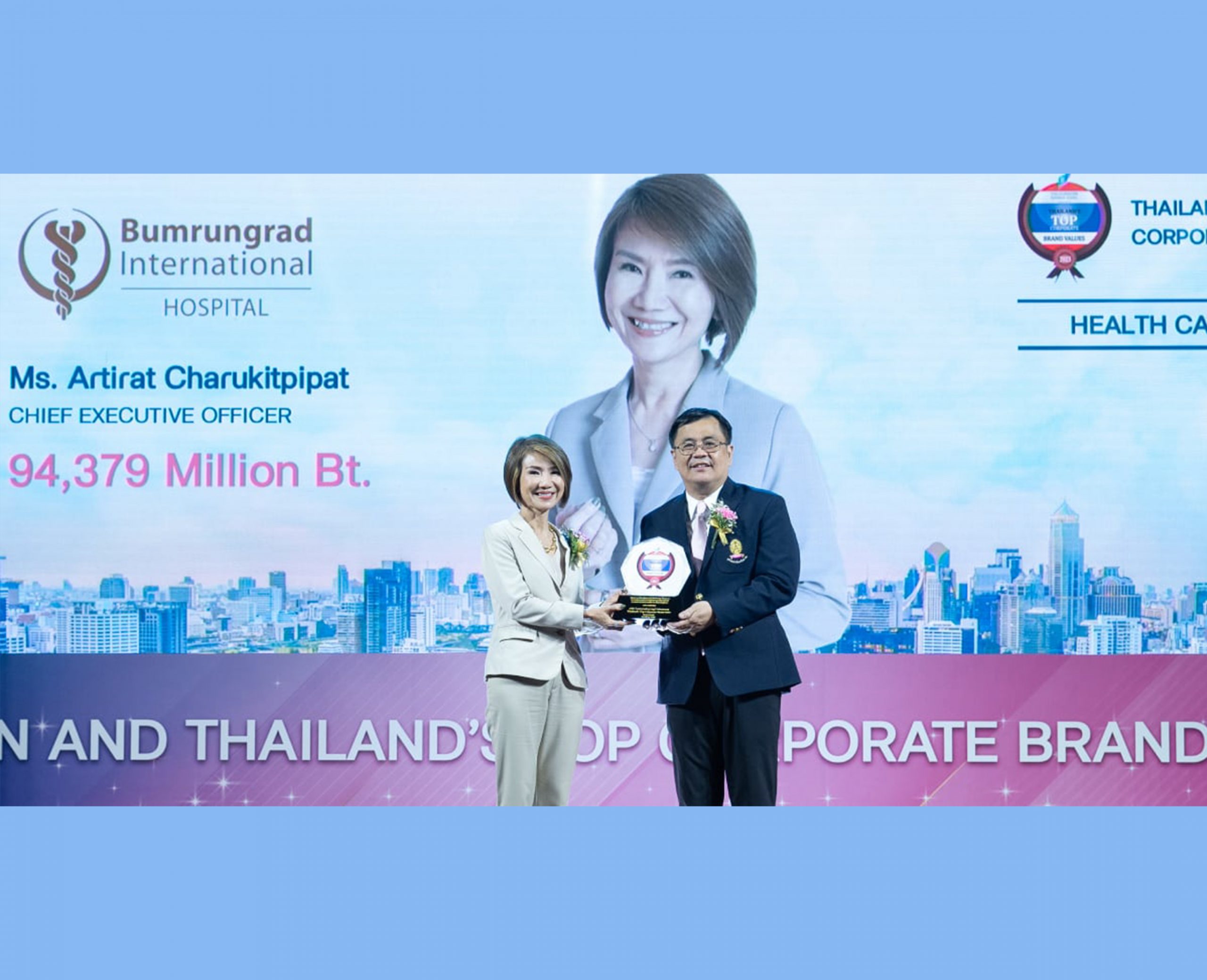 Bumrungrad International Hospital has been named “Thailand's Top Corporate Brand Values 2023” by the prestigious Faculty of Commerce and Accountancy at Chulalongkorn University and the Stock Exchange