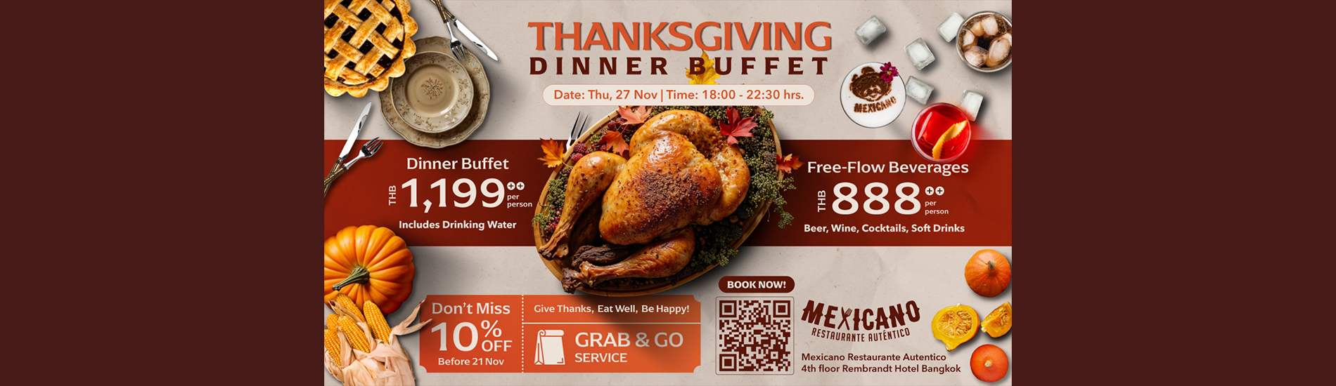 Thanksgiving Buffet Bangkok 2025 at Mexicano Restaurante Auténtico, Rembrandt Hotel Bangkok