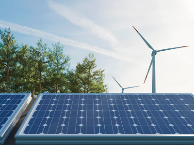 Renewable energy project in Uruguay featuring solar panels and wind turbines supported by DNV