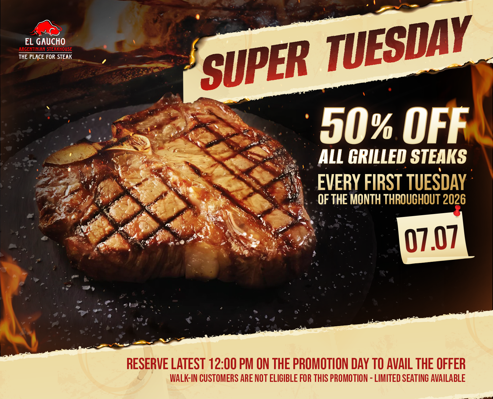 SUPER TUESDAY with your Favorite Steak at El Guacho
