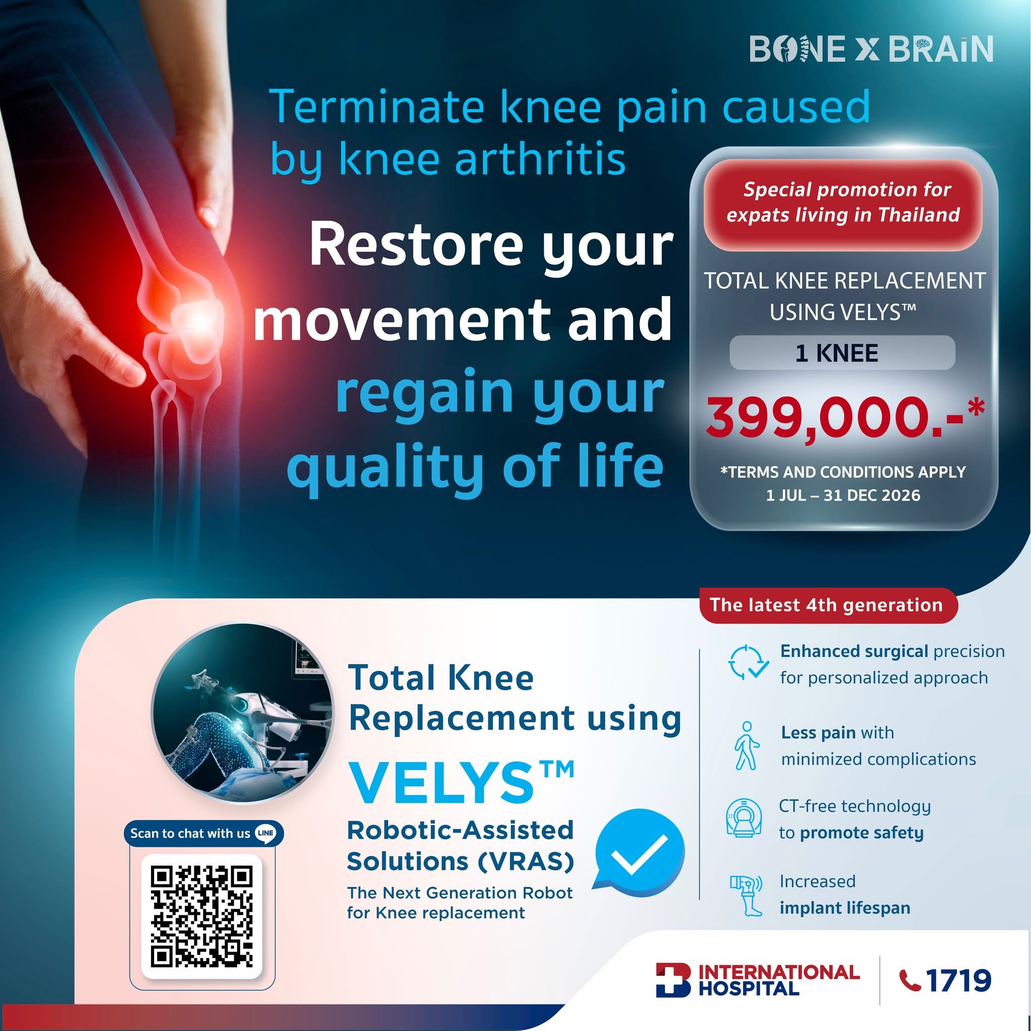 Terminate knee pain caused by knee arthritis with Total Knee Replacement using VELYS™ Robotic-Assisted Solutions.